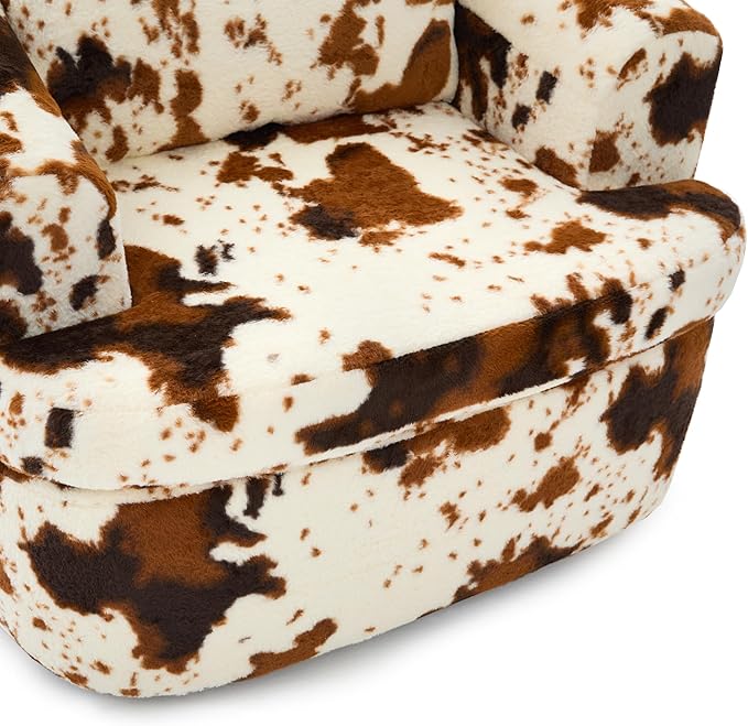 360° Swivel Accent Chair Boneless Barrel Armchair Ergonomic Upholstered Nursery Chair for Living Room Bedroom Comfy Faux Fur Fabric