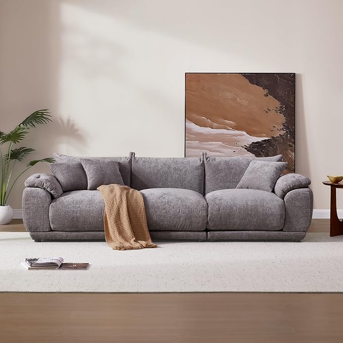 SICOTAS 102 Modular Sofa for Living Room - Cloud Sectional Sofa with Deep Seat &amp Removable Cover Modern 3-Seat Chenille Couch Sofas Set for Apartment Grey