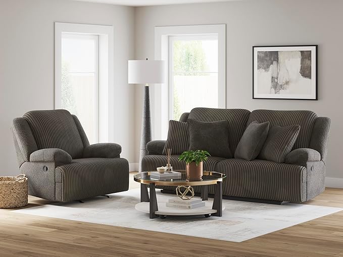Signature Design by Ashley Top Tier Rocker Recliner Pull Tab Recliner Fabric Upholstery Attached Foam Cushions 50 W x 40 D x 41 H Dark Brown
