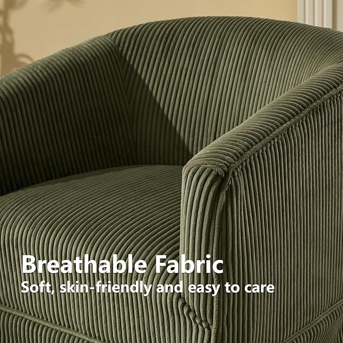 Swivel Accent Chair for Living Room 360° Upholstered Barrel Swivel Chairs with Skirted Base Modern Linen Armchairs for Bedroom Reading Nook Small Space Corduroy Green