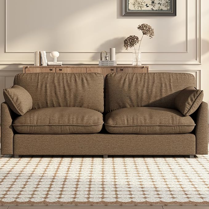 83 Loveseat Sofa Modern Oversized 2-Seater Couch with Deep Seats &amp 2 Pillows Comfortable Upholstered Brown Loveseat for Living Room or Bedroom Easy Assembly