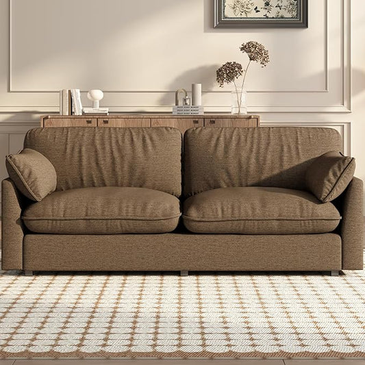 83 Loveseat Sofa Modern Oversized 2-Seater Couch with Deep Seats &amp 2 Pillows Comfortable Upholstered Brown Loveseat for Living Room or Bedroom Easy Assembly