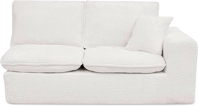 L-Shaped Boneless Modular Sectional Cloud Couches 7 Seat Modular Boucle Floor Foam Boneless Sofa Couch with Ottomans Headrest Pillows and Removable Cushions
