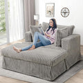 Oversized Chaise Longue IndoorComfy Upholstered Tufted Corduroy Single Sofa Couch Leisure Chair with 3 PillowDeep Seat Reclining Sleeper Sofa Chair for Living RoomBedroomOffice (Light Gray)