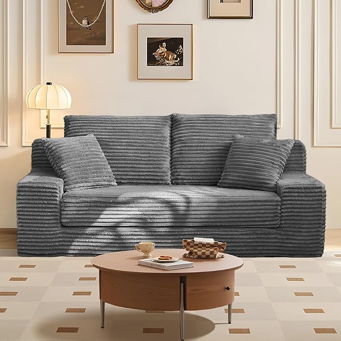 70.9'' Loveseat Sofa 2 Seater Flannel Fabric Loveseat Couches Comfy Upholstered Modern Leisure Love Seat Couch with 2 Pillow Convertible Sofa Bed for Bedroom Office Living Room