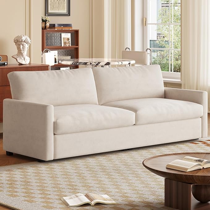 Guyii 70inch Beige Loveseat Sofa 2 Seats Couch with Deep Seats Comfy Sofa Couch Soft Cushion Small Space for Living Room Apartment Easy to Assemble