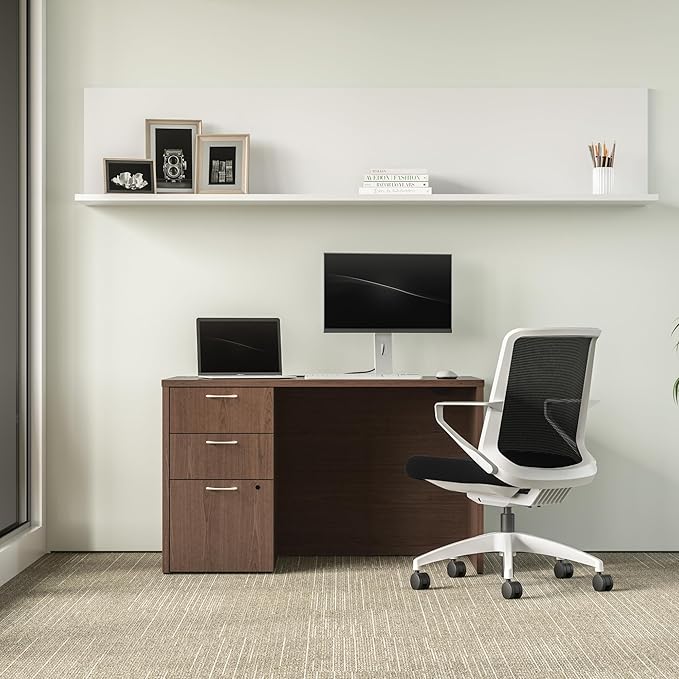 HON MOD Executive Office Desk with Drawers Modern Computer Desk with Pedestal Home Office 48 W Walnut