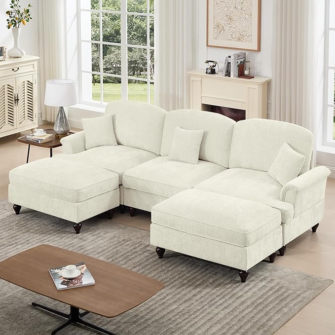 KEIKI 107 3Seat Modular Velvet Sofa Couch for Living Room Small Space Style Conscious Homeowners Warm Inviting Comfy Supportive Rest Space Elegant Premium Premium Design Beige White