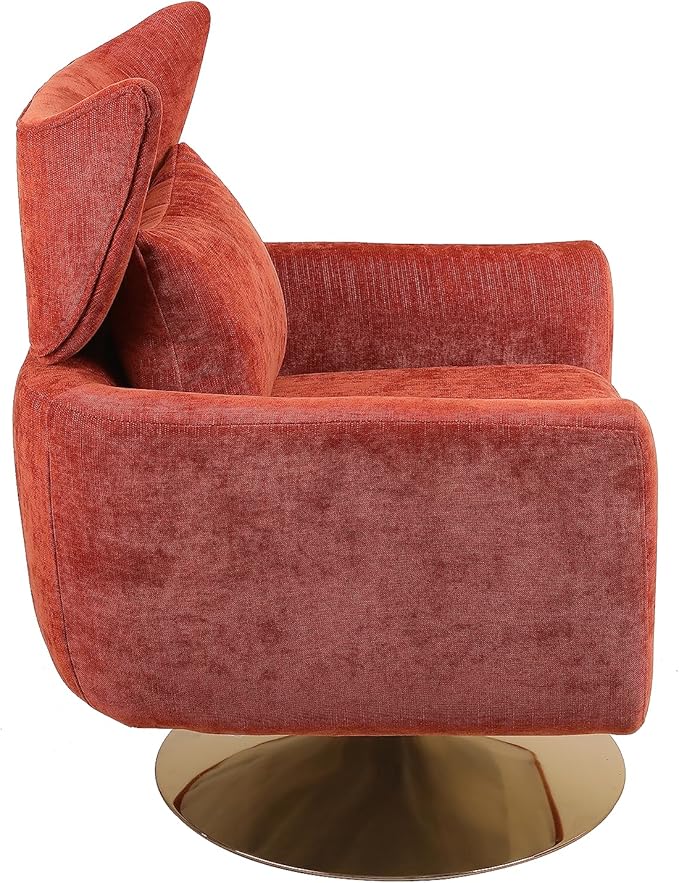 JOSHEN 360 Swivel Accent Chair IndoorModern Linen ArmchairComfortable Upholstered Lounge Chair with Metal Base for Living RoomApartmentOfficeOrange
