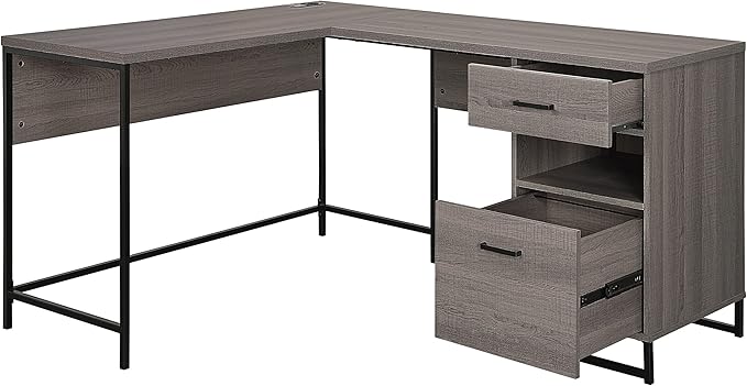 OSP Home Furnishings Hagney Lane L-Shape Desk with AC and USB Power Hub and Storage Farm Oak