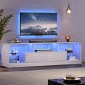 TV Stand for 60/65/70 Inch TVs Modern Curved TV Console with LED Lights 2 Drawers &amp Glass Shelves Living Room Entertainment Center