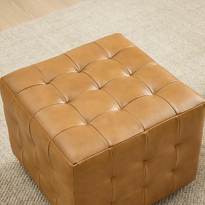 AEDI Oil-Wax Leather Swivel Chair &amp Ottoman Set Modern Barrel Accent Chair Camel