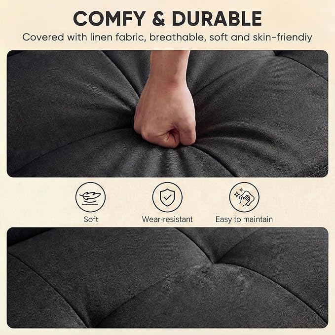 YESHOMY Modern Futon Sofa Bed Convertible Futon Couch with Adjustable Backrest Futon Loveseat Sleeper Sofa Bed with Armrest for Living Room Small SpacesLinen Fabric Classic Black