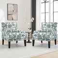 ANJ Floral Accent Chair Set of 2 with Lumbar PillowUpholstered Wingback Reading Armchair with Nailhead Trim Mid-Century Single Sofa Chair for Living Room Bedroom Green Floral