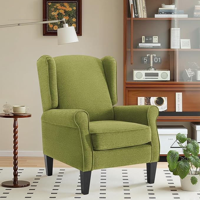 Accent Chair for Living Room High Back Reading Armchairs with Removable Seat Cushion Mid-Century Green Single Couch in Fabric Modern Ergonomic Wingback Chair for BedroomClub Balcony