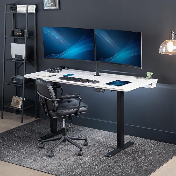 VIVO Electric 60 x 30 inch Standing Desk with Concealed Cable Trays and Full-Size Mouse Pad Dual Motor Memory Controller Height Adjustment White Top Black Frame DESK-KIT-E2B-P3W