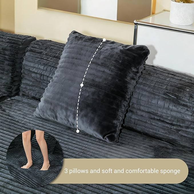Esright 134’’ Modern Sectional Couches for Living Room 1400LBS Oversized Modular L-Shaped Curved Sofa with 3 Pillow Bolsters Large Comfy Cloud Couch Sofa (Dark Grey)