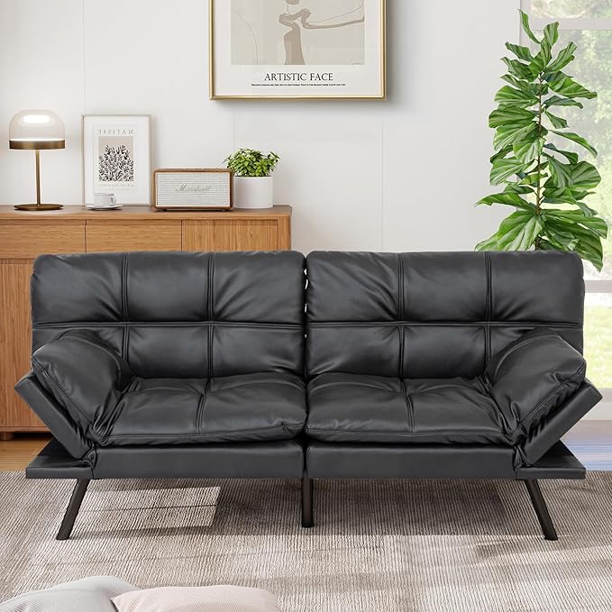 MUUEGM Futon Sofa Bed Couch Convertible Futon Memory Foam Futon Couch Bed Modern Sofa Couch Love Seat Sleeper Sofa for Small SpaceLiving RoomOfficeAdjustable Backrests&ampArmrests SofabedBlack