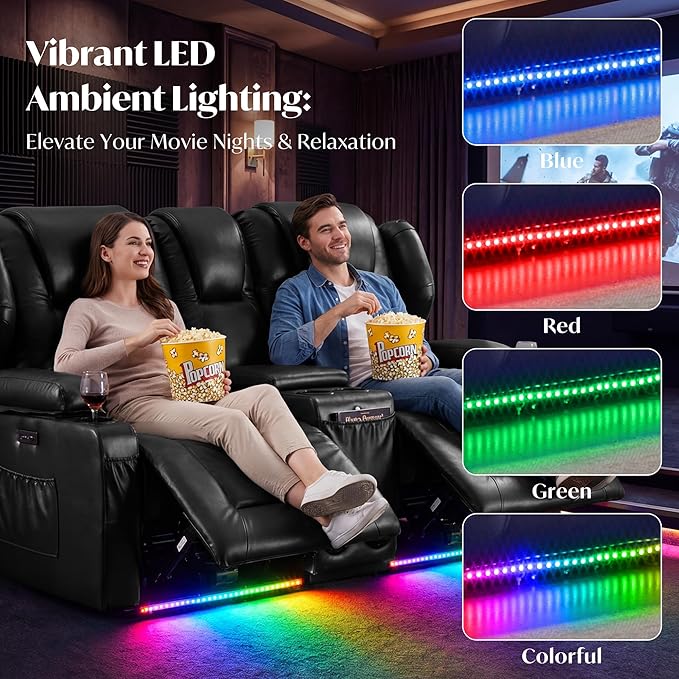 Power Loveseat Recliner Sofa with ConsoleReclining Loveseat RV Recliners with Speaker/USB Ports/LED LightsPower Recliner Loveseat Sofa with Cup Holders for Living RoomBlack