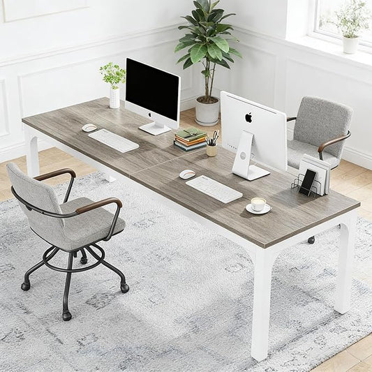78 Inch Long Computer Desk 2 Person Executive Office Desk Extra Large Double Workstation Simple Study Student Writing Table for Home Office (Taupe+White)