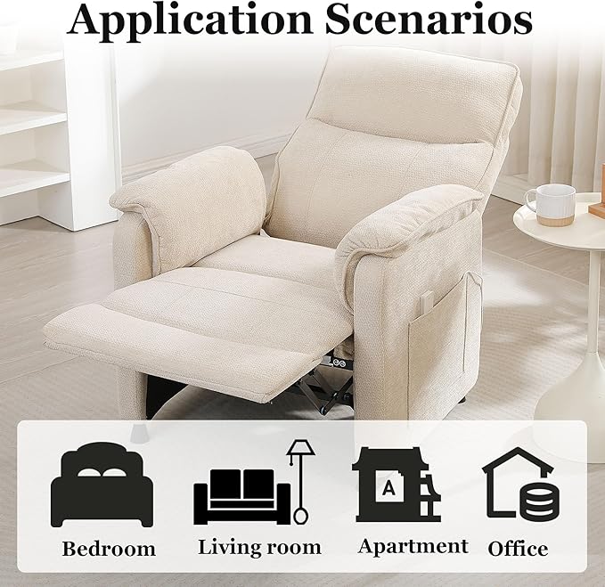 Small Electric Nursery Recliner Chairs for AdultsGrey Power Recliner Chairs with Remote &amp Side Pockets Fabric Reclining Chair for Living Room Bedroom Ofiice Comfort &amp Space-Saving (Beige)