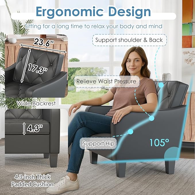 STHOUYN Living Room Arm Chairs Black Faux Leather Accent Chair Waiting Room Chairs Office Reading Chair for Guest (1 Black)
