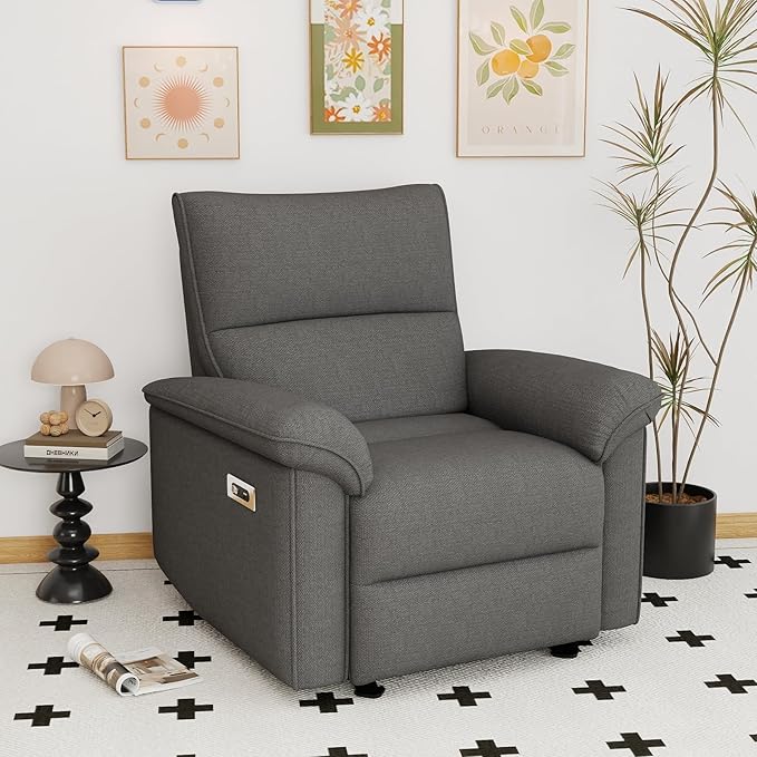 KEIKI Wall Hugger Recliner Chair Zero Wall Electric Recliner Chairs with USB Port Electric Recliner for Living Room Fabric Reclining Armchair for Small Space Dark Gray