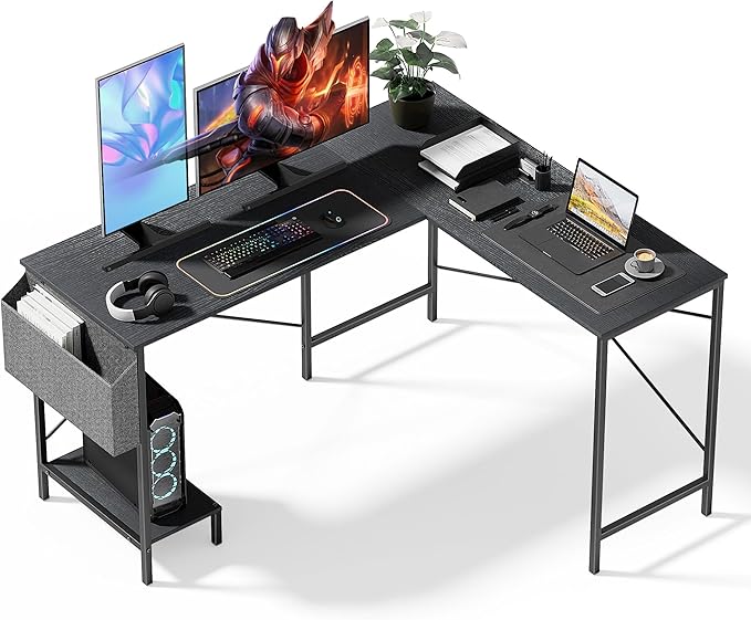 InfiniPower 50-Inch L-Shaped Desk Reversible Corner Gaming Table with Wood Top &amp Metal Frame PC Workstation for Home Office &amp Study