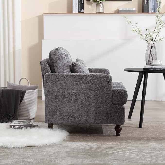 Modern Accent Chair 29'' W Comfy Chenille Tufted Lounge Armchair for Living Room Upholstered Mid Century Reading Nook Chairs Single Sofa Chair Solid Wood Frame (Grey)