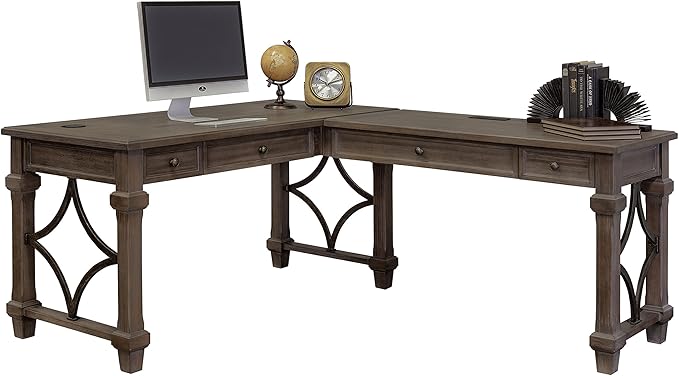 Martin Furniture Carson Wood Open L-Desk &amp Return Writing Table Office Desk Gray