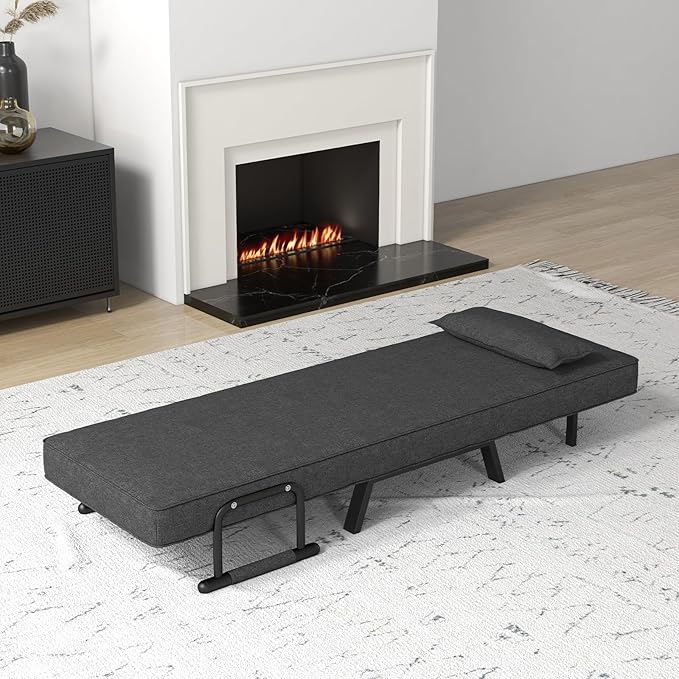 Giantex Convertible Sofa Bed 4-in-1 Sleeper Chair with Pillow Modern Recliner Guest Bed with 6 Positions Adjustable Backrest Metal Legs Linen Fabric Armchairs for Nursery Living Room Office