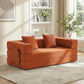 WELAX 72.8 Convertible Sleeper Sofa Bed Boneless Cloud Queen Futon Couches with Cupholders &amp Storage Pockets Corduroy Folding Floor Couch for Bedroom Apartment No Assembly Orange