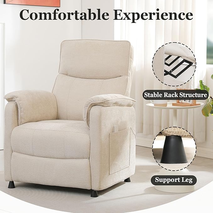 Small Electric Nursery Recliner Chairs for AdultsGrey Power Recliner Chairs with Remote &amp Side Pockets Fabric Reclining Chair for Living Room Bedroom Ofiice Comfort &amp Space-Saving (Beige)