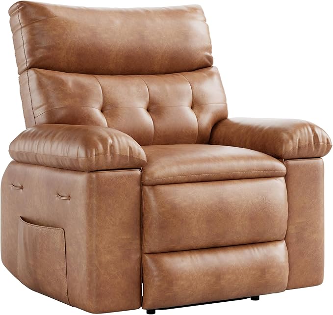 Garvee Oversized Recliner Chair - PU Leather Manual Recliner for Adults Comfy Reclining Chair with Overstuffed Arms and Back Side Pocket Single Sofa for Living Room Bedroom