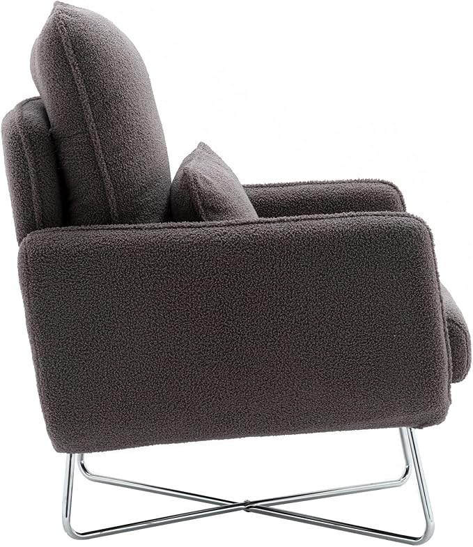 Modern Comfy Leisure Accent Chair Short Plush Particle Velvet Armchair with Lumbar Pillow for Living Room
