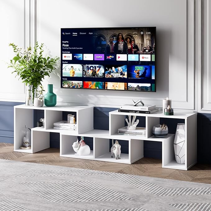 Tangkula 3 Pieces Console TV Stand Free-Combination Entertainment Center for 50 55 60 65 Inch TV Minimalist Modern TV Media Stand DIY Open Storage Bookcase Shelf for Living Room (White)