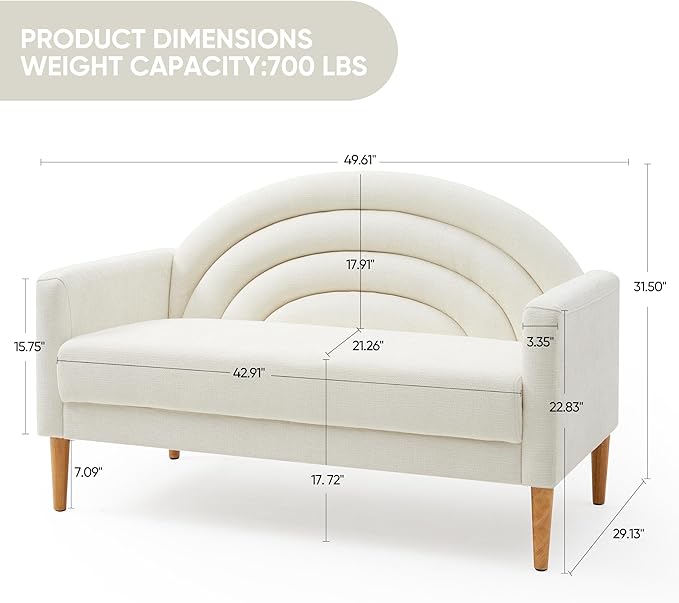 49 Small Loveseat Sofa for Small Spaces Mid Century Modern Sofa Linen Upholstered Furniture with Wood Frame Mini Couch for Living Room/Bedroom Office Couch Easy Assembley Cream White