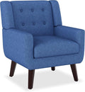 Accent Chairs Mid-Century Modern Upholstered Living Room Armchair Comfy Oversized Linen Fabric Single Reading Arm Chair with Tufted Back and Wood Legs for Bedroom Club (1 Navy)