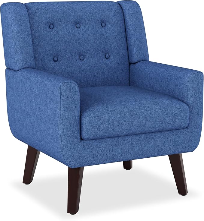 Linen Fabric Living Room Chairs Accent Chair Mid Century Modern Armchair for Living Room Bedroom Button Tufted Upholstered Comfy Reading SofasVanity Chair (2 Navy)