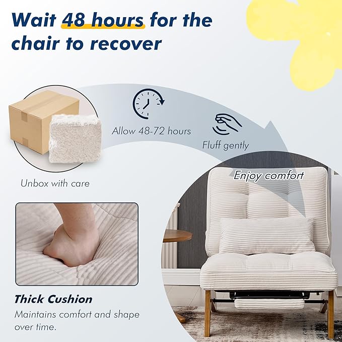 Accent Chair with Ottoman Adjustable Backrest Stripe Living Room Chair Indoor Lounge Chair with Build-in Footrest Set Modern Chair Cozy Reclining Chair for Reading Room Beige