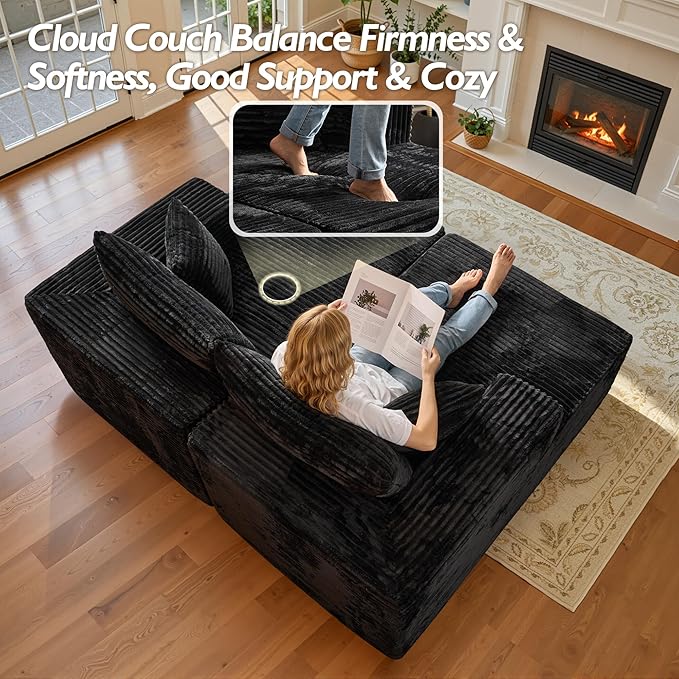 Weaxty Oversized Chaise Lounge Chair Indoor 81 Cloud Plush Modular Sectional Sofa Bed Modern Loveseat Sleeper Chair Fluffy Sofa for Living Room Bedroom No Assembly Required 2PCS Black