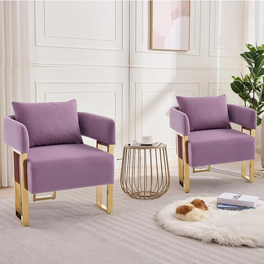 Oversized Lilac Teddy Accent Chair Modern Barrel Chair with Gold Legs Metal Frame Upholstered Armchair for Bedroom Living Room Sofa Chair Club Side Chairs Home/Business (Set of 2 Lilac)