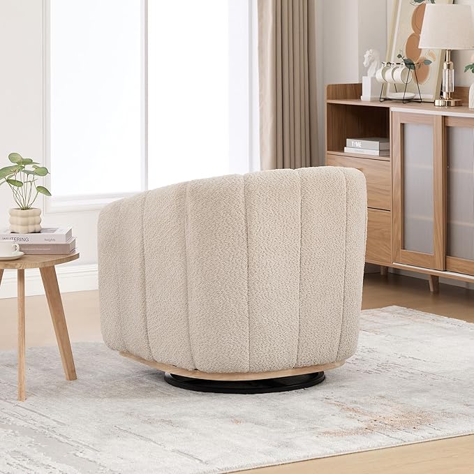 Swivel Accent ChairModern Barrel Chair with 360° RotationChenille Fabric UpholsteryFoam Cushion &amp Pocket Spring SeatSturdy Round BaseCozy Pumpkin Armchair for Living Room Bedroom OfficeWheat