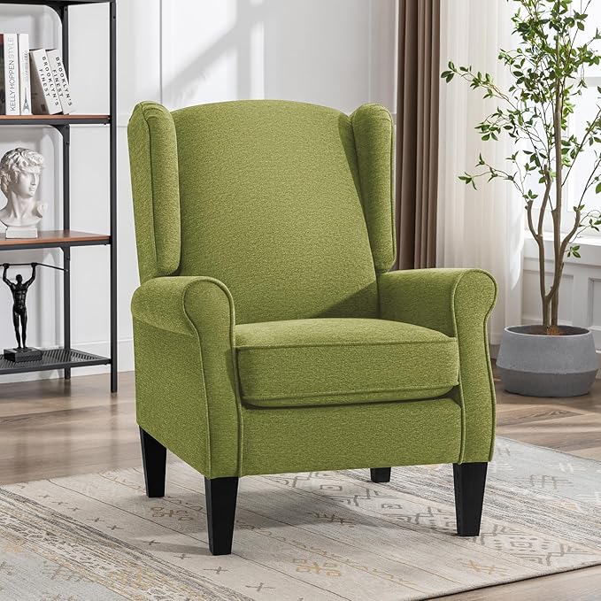 Accent Chair Modern Living Room Chairs with Wingback Comfy Upholstered High Back Single Sofa for Bedroom Mid-Century Reading Armchair Sillas para Sala