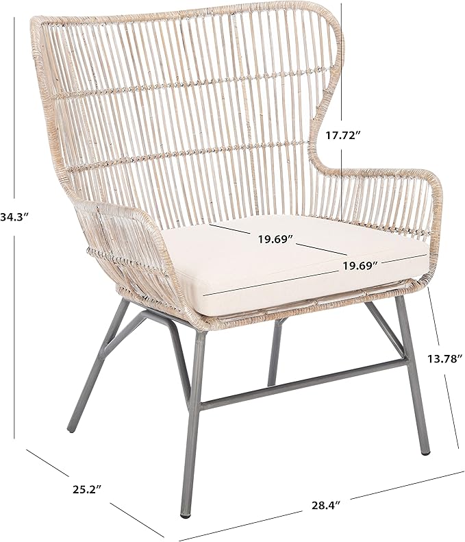 SAFAVIEH Home Collection Lenu Rattan Cushion Accent Chair Grey White Wash/Black (ACH6510A)