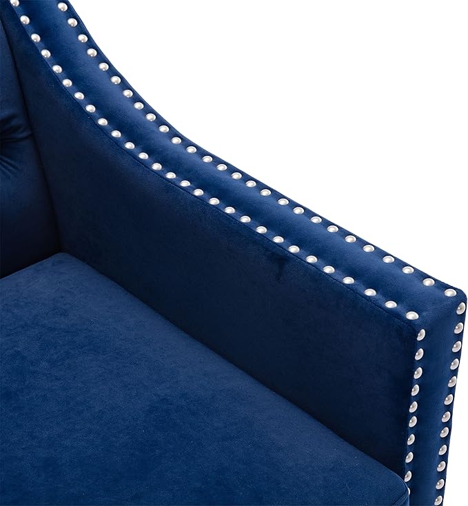 Generic Accent Armchair Living Room Chair with Nailheads and Solid Wood Legs Navy