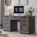 RedLemon 60 Farmhouse Executive Desk Home Office Desk with Drawers Charging Station Keyboard Tray File Drawer Storage Cabinet Wood Rustic Computer Writing Desk (Dark Rustic Oak)