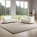 2 Piece Modern Chesterfield Velvet 77 3-Seater + 59 Loveseat Sofa Set Upholstered Tufted Backrests with 8 Nailhead Arms and 4 Cushions for Living Room (Beige 77 3-Seater + 59 Loveseat Sofa Set)