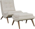 Modway Ramp Fabric Upholstered Lounge and Ottoman 2-Piece Set in Sand