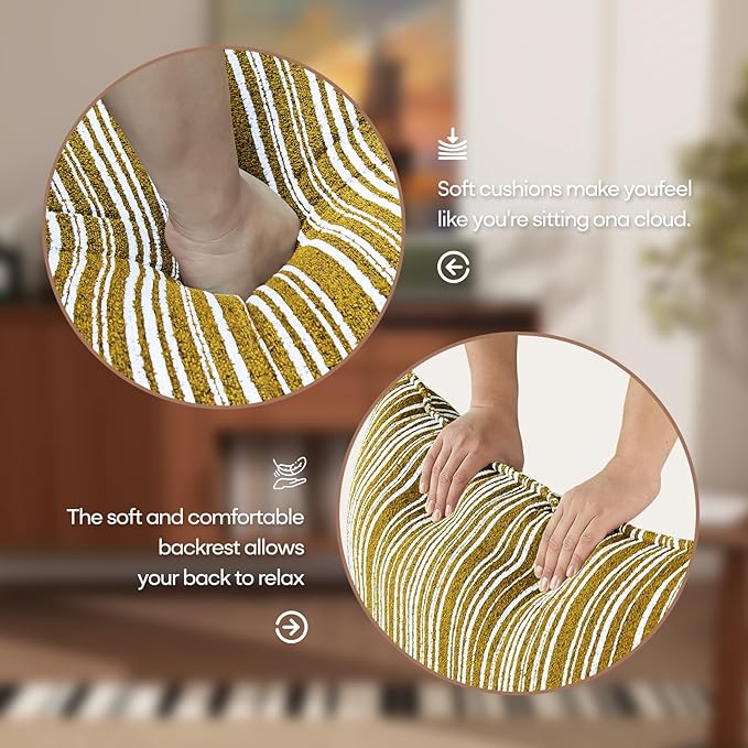 Oversized Chenille Accent Chair with Lumbar Pillow Yellow Stripe Wide Armrests Deep Seat 7 Inch High-Density Foam 350 lbs Capacity